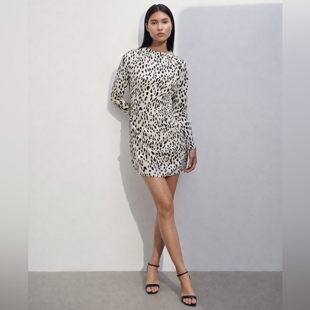 H&M Dress Dalmatian XS Black White Mini Long Sleeve Spots Dots Turtleneck Animal